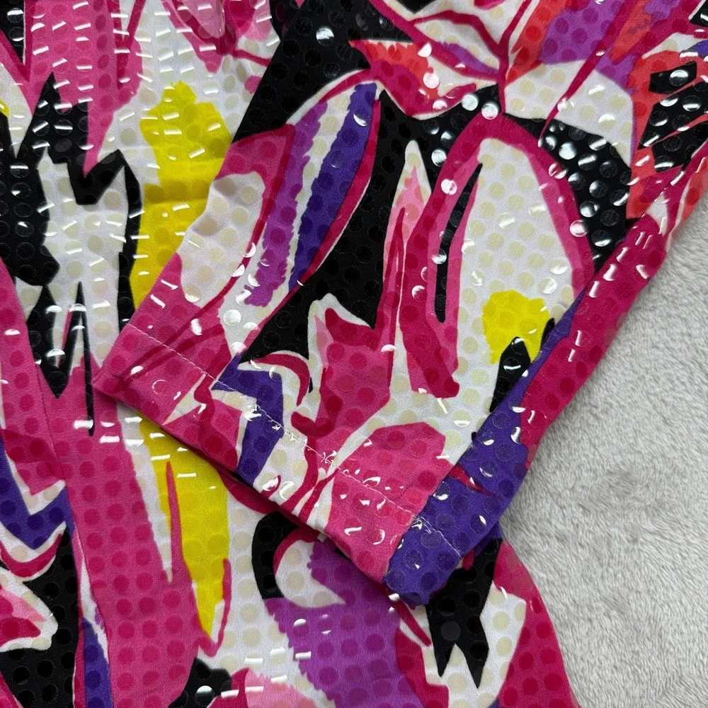Laura Ashley Zip Up Jacket Women's Large Pink Abstract Floral Textured Stretch